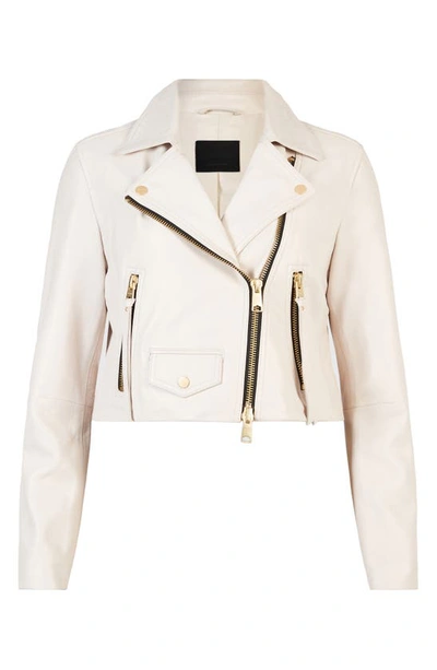 Shop Allsaints Elora Crop Leather Biker Jacket In Ivory White