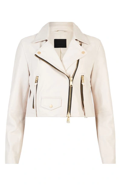 Allsaints Womens Ivory White Dalby Leather Biker Jacket 16 In Ivory White