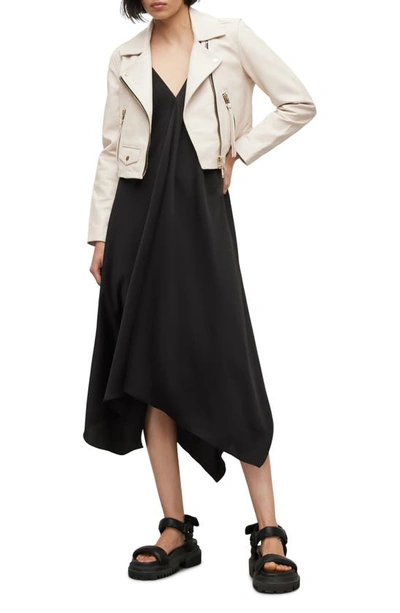 Allsaints Womens Ivory White Dalby Leather Biker Jacket 16 In Ivory White