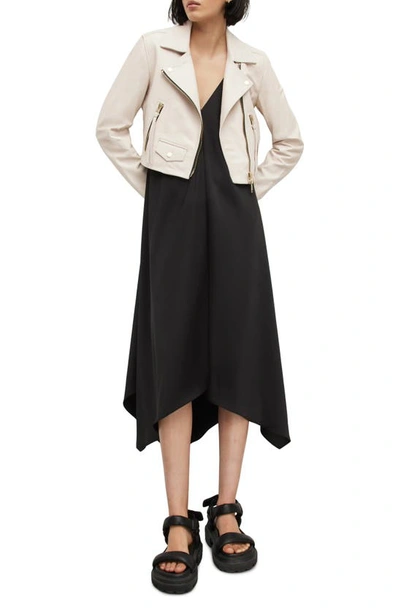 Allsaints Womens Ivory White Dalby Leather Biker Jacket 16 In Ivory White
