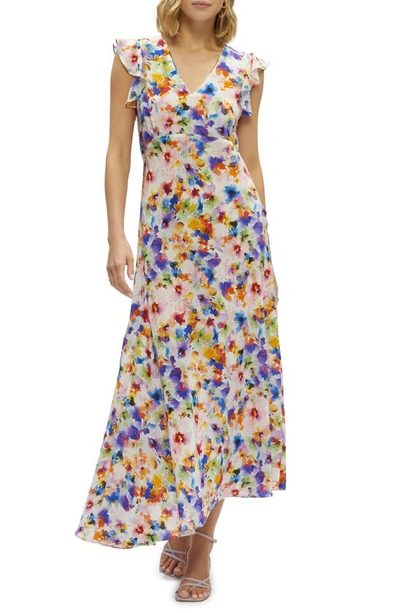 Shop Robert Graham Leighton Floral Empire Waist Silk Blend Maxi Dress In Blue Multi