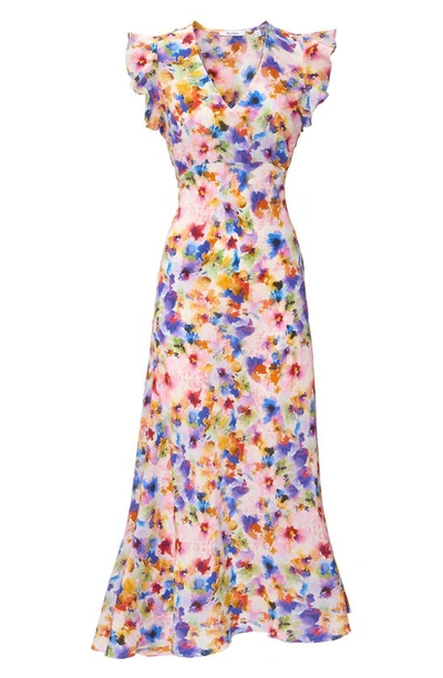 Shop Robert Graham Leighton Floral Empire Waist Silk Blend Maxi Dress In Blue Multi