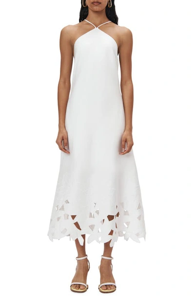 Shop Simkhai Simone Abstract Cutout Linen Blend Halter Dress In White