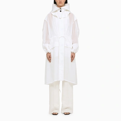 Ferragamo Silk Blend Chiffon Trenchcoat With Removable Hood In White