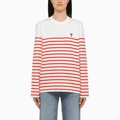 Shop Ami Alexandre Mattiussi Ami Paris | Ami De Couer White/red Striped T-shirt In Multicolor