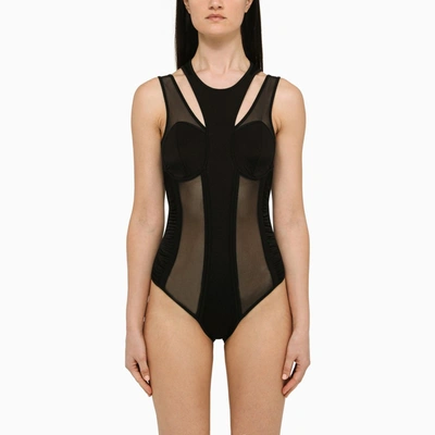 Shop Balmain Black Semi-transparent Bodysuit