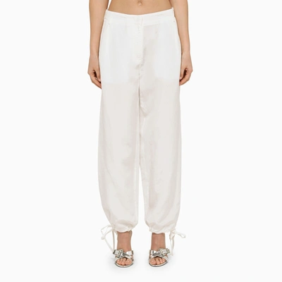 Msgm White Trousers With Drawstring At Bottom In White