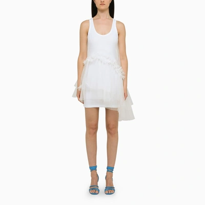 Shop Msgm White Cotton And Tulle Dress