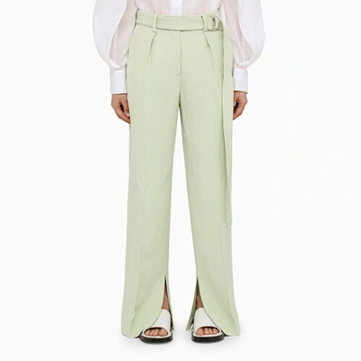 Shop Jil Sander Light Green Linen-blend Trousers