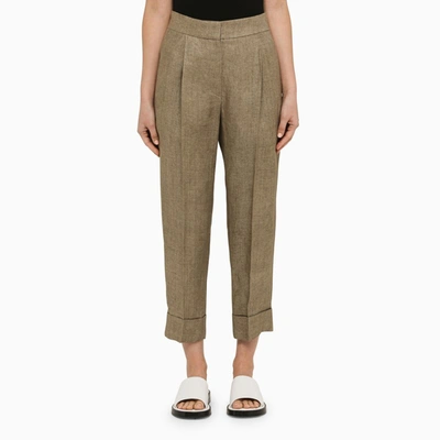 Shop Brunello Cucinelli | Camel Cropped Trousers In Linen In Brown