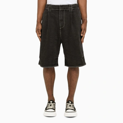 Shop Sunnei Black Washed Denim Bermuda Shorts