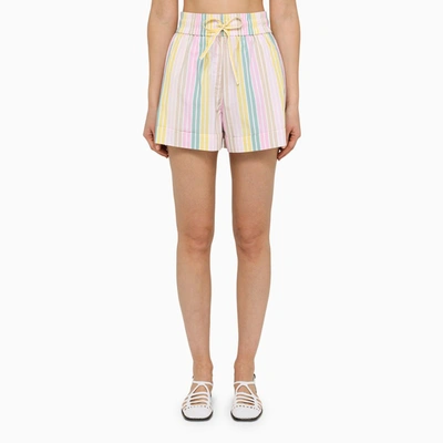 Shop Ganni | Striped Shorts With Drawstring In Multicolor