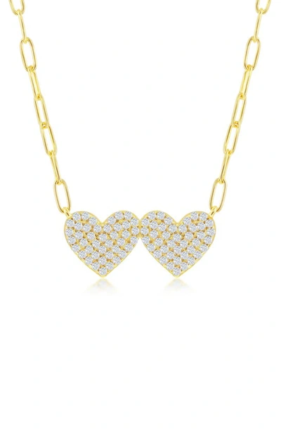 Shop Simona Sterling Silver & Cz Double Heart Pendant Necklace In Gold