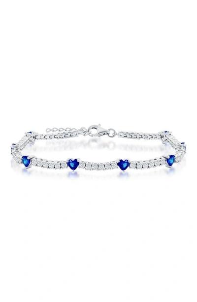 Shop Simona Sterling Silver & Cz Heart Tennis Bracelet In Sapphire
