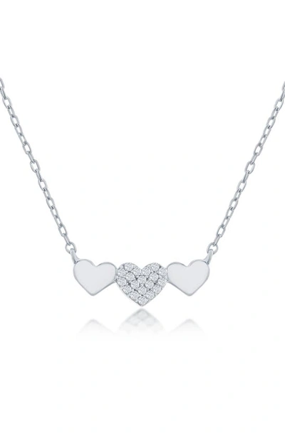 Simona Sterling Silver Triple Heart Cz Pendant Necklace In Silver