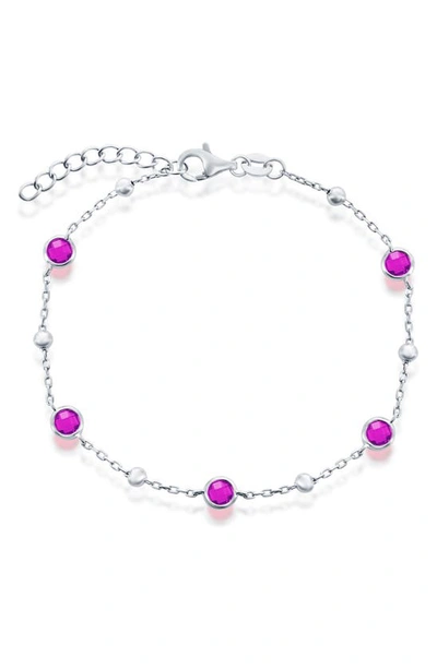 Simona Sterling Silver Bezel-set And Cz Bead Bracelet (white, Green, Blue Or Red) In Ruby