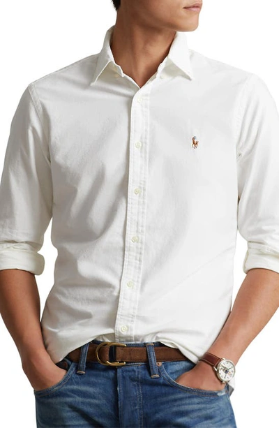 Shop Polo Ralph Lauren Classic Oxford Button-down Sport Shirt In White