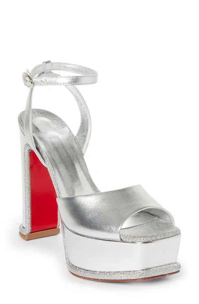 Shop Christian Louboutin Amali Alta Ankle Strap Platform Sandal In Silver