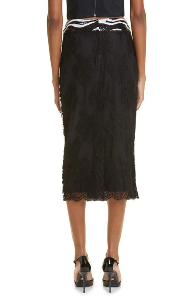 Shop Dolce & Gabbana Sequin Stripe & Lace Midi Pencil Skirt In Black/ Silver
