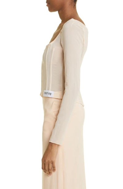 Shop Dolce & Gabbana Long Sleeve Stretch Silk Crepe Corset Top In Light Pink