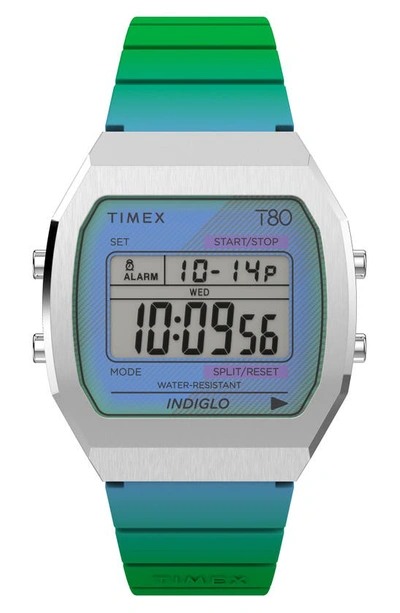 Shop Timex T80 Digital Resin Strap Chronograph Watch, 36.5mm In Blue