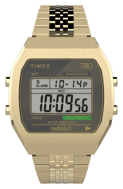 Shop Timex T80 Digital Chronograph Bracelet Watch, 36.5mm In Gold