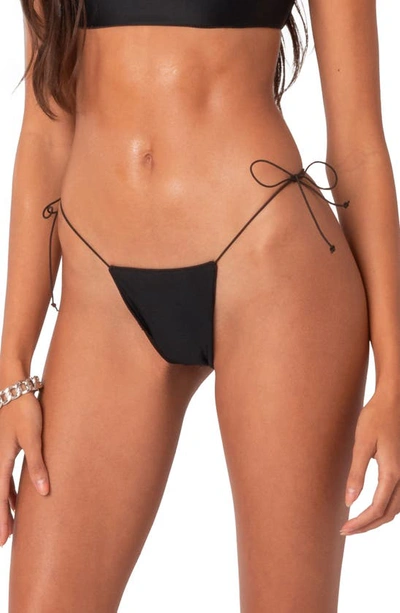 Edikted Angel Back Rhinstone Side Tie Bikini Bottoms In Black