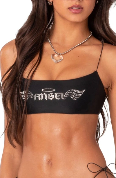 Shop Edikted Angel Rhinstone Bikini Top In Black
