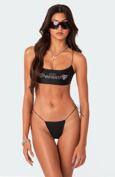 Edikted Angel Rhinstone Bikini Top In Black