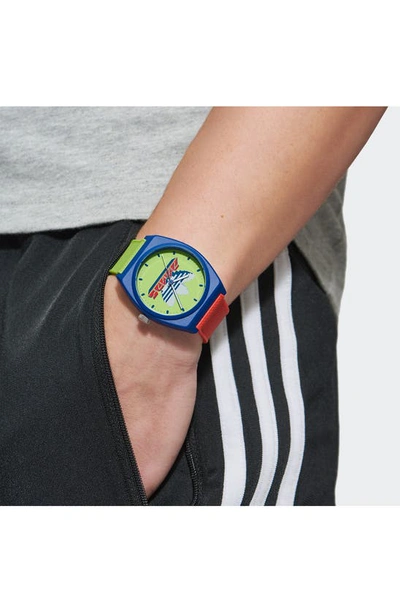 Shop Adidas Originals Project Two Grfx Resin Strap Watch, 38mm In Blue/ Green Multi