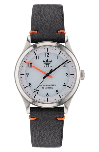 Shop Adidas Originals Project One Solar Powered Vegan Leather Strap Watch, 39mm In Black