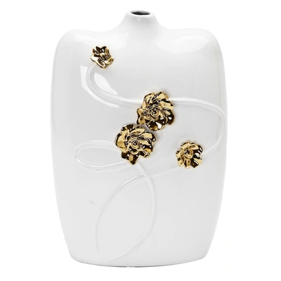 Shop Vivience White Ceramic Vase With Gold Flower Detail