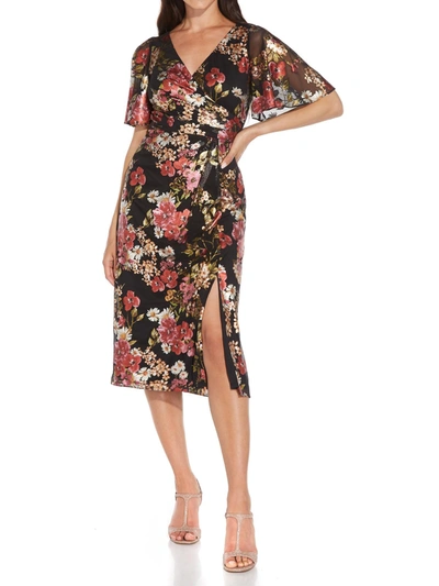 Shop Adrianna Papell Petites Womens Foiled Midi Cocktail And Party Dress In Multi