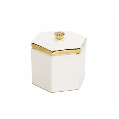 Shop Vivience White Hexagon Shaped Box With Gold Flower Knob On Cover - Tall
