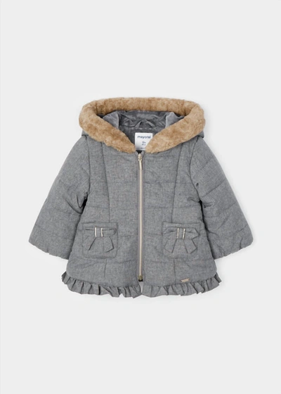 Shop Mayoral Kids Fur Trim Puffy Coat In Grey