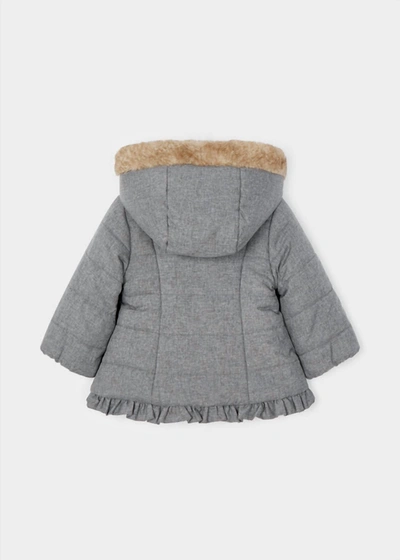 Shop Mayoral Kids Fur Trim Puffy Coat In Grey