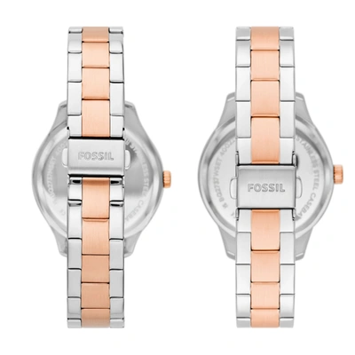 Fossil His And Hers Multifunction Two-tone Stainless Steel Watch Set, 42mm 36mm In Gold