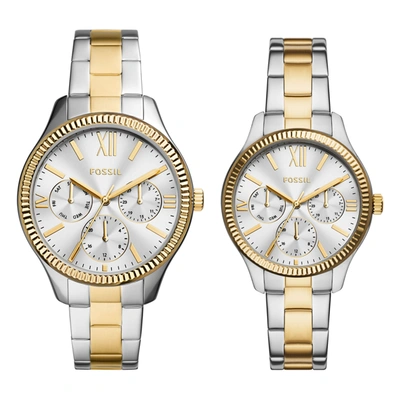 Shop Fossil Unisex His And Hers Multifunction, Silver-tone Alloy Watch Set In Gold