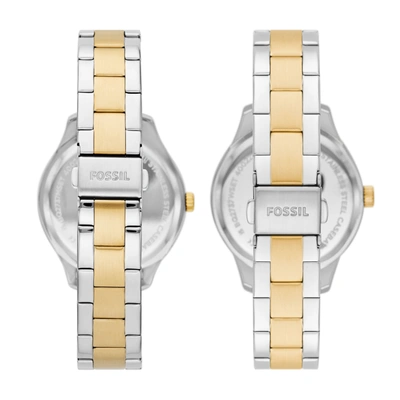 Fossil Unisex His And Hers Multifunction, Silver-tone Alloy Watch Set In Gold
