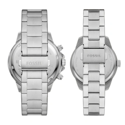 Fossil Unisex His And Hers Multifunction, Stainless Steel Watch Set In Silver