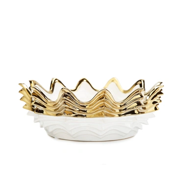 Shop Vivience 10"d White And Gold Scalloped Bowl