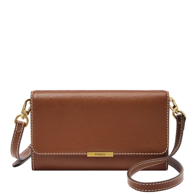 Shop Fossil Women's Jori Leather Wallet Crossbody In Brown