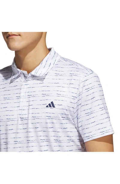 Shop Adidas Golf Stripe Zip Golf Polo In White/ Collegiate Navy