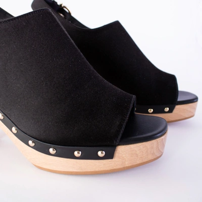 Shop Ferragamo Salvatore  Susanne Black Leather And Fabric Wedge Women's Sandals
