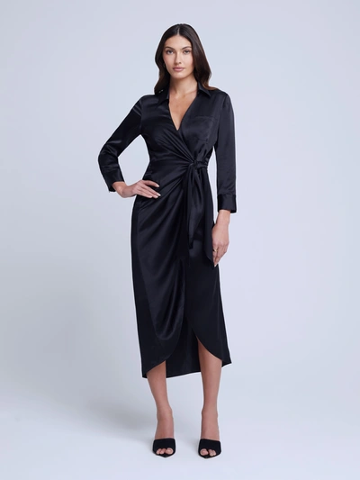 Shop L Agence Kadi Silk Wrap Dress In Black