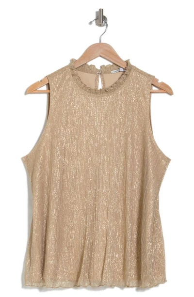 Shop Tash And Sophie Metallic Ruffle Neck Top In Gold