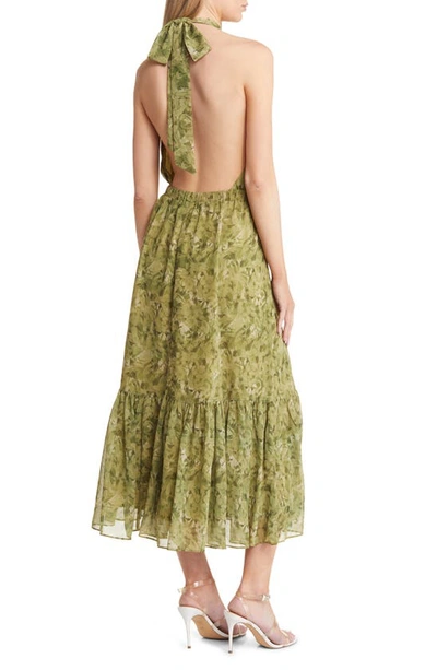 Chelsea28 Floral Print Halter Neck Maxi Dress In Olive Sway Brushes