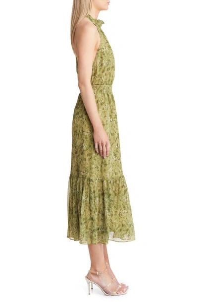 Chelsea28 Floral Print Halter Neck Maxi Dress In Olive Sway Brushes