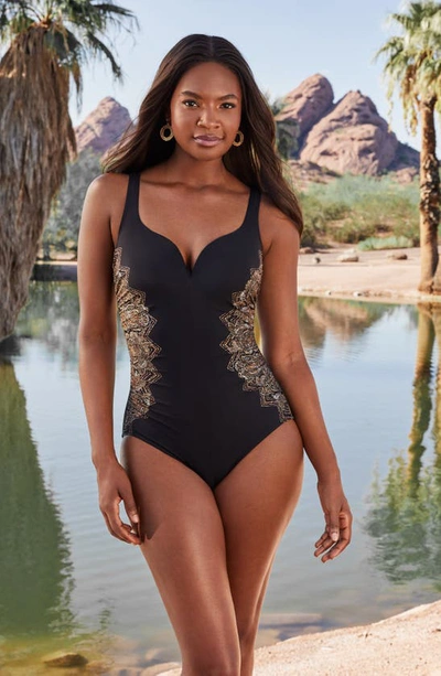 Shop Miraclesuit Petal Pusher Temptress One-piece Swimsuit In Black/ Multi