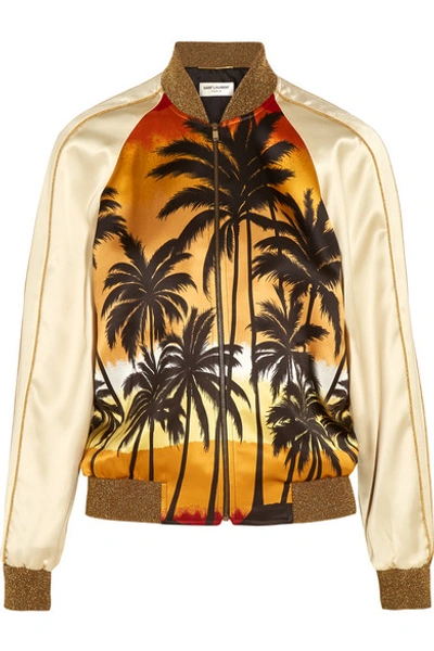 Saint Laurent Palm-tree Bomber Jacket, Red/black/yellow In Multi
